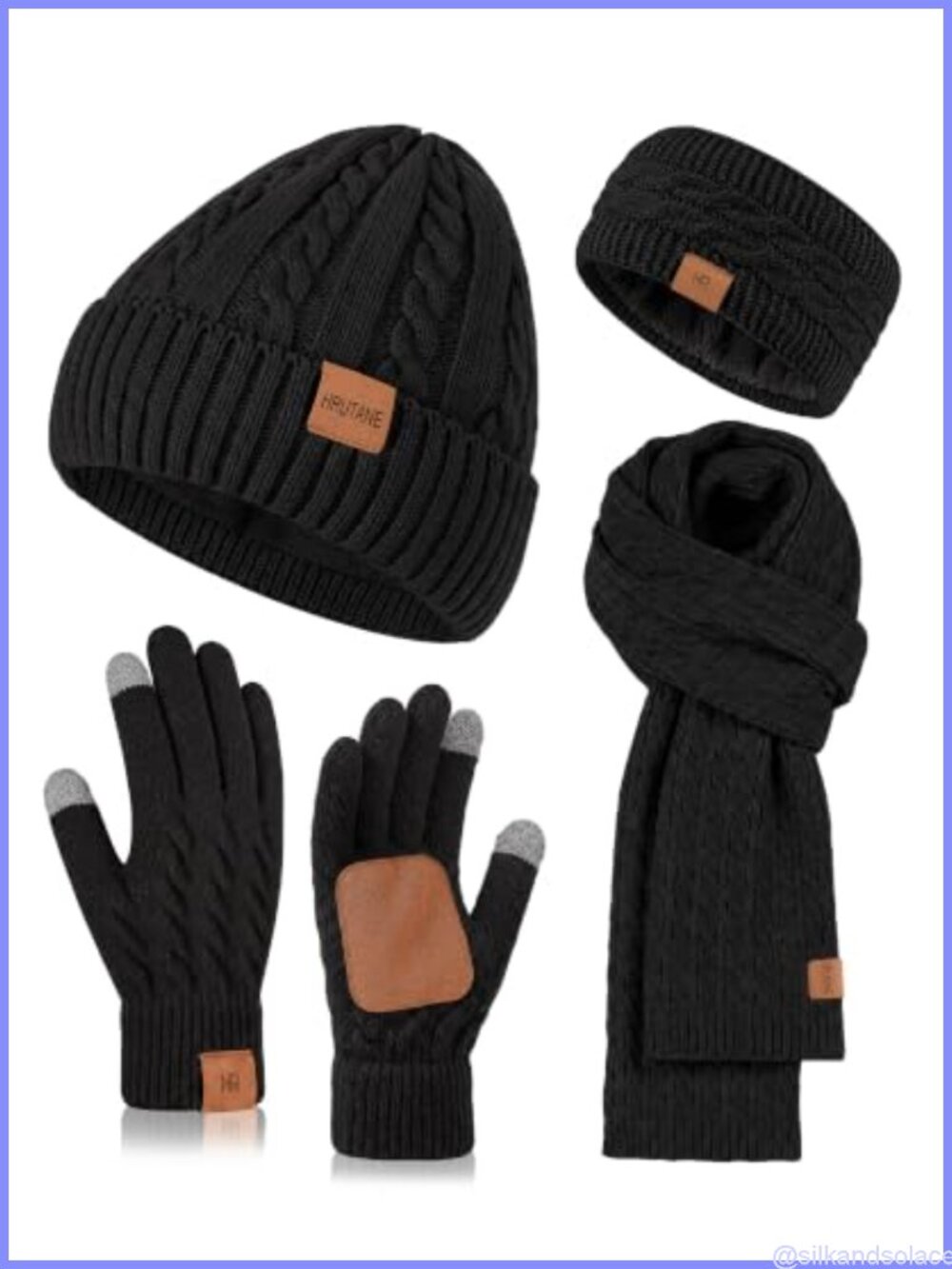 Womens 4-in-1 Winter Set Beanie Scarf Touchscreen Gloves Headband